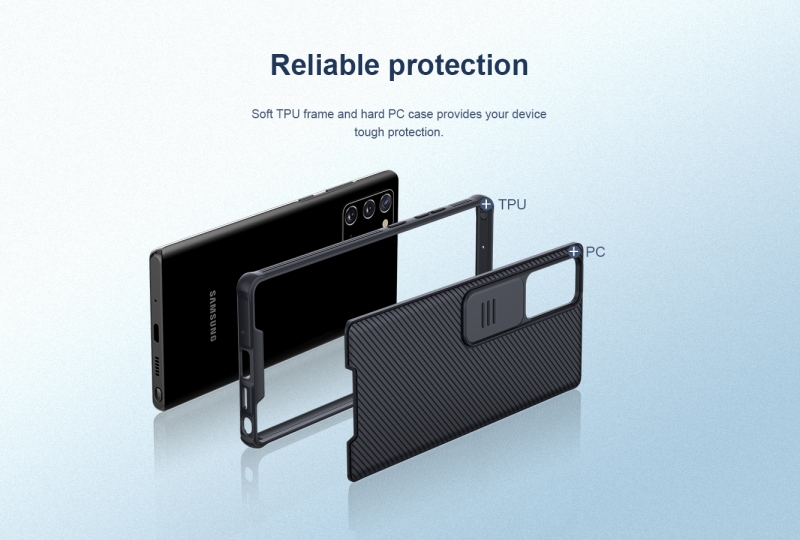 Ốp Lưng Samsung Galaxy Note 20 Chính Hãng Nillkin CamShield thiết kế dạng camera đóng mở giúp bảo vệ an toàn cho camera của máy, màu sắc đen huyền bí sang trọng rất hợp với phái mạnh.